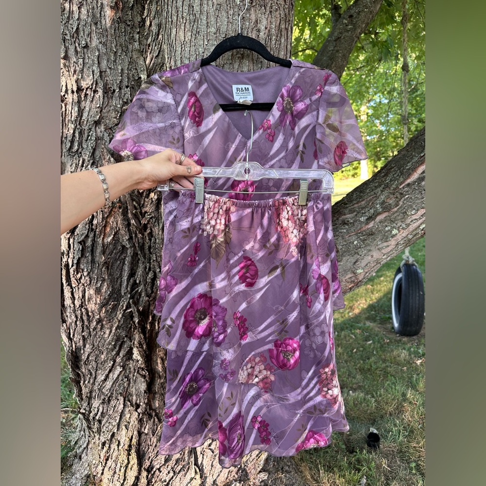 R&M Richards Lavender Pink Floral 2Piece Skirt Set
